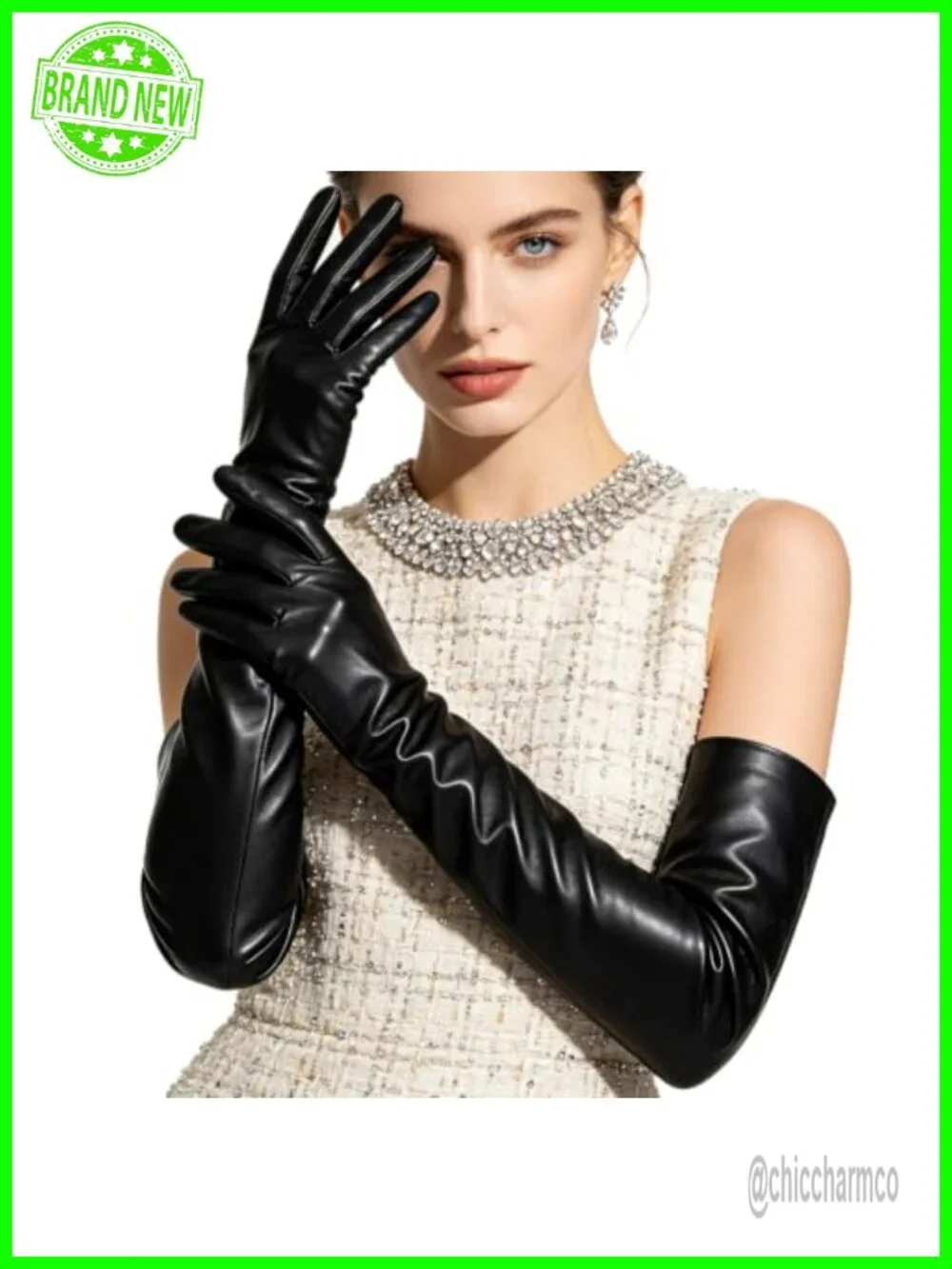 19.6In Faux Leather Opera Gloves for Evening Parties Prom Cosplay Wedding